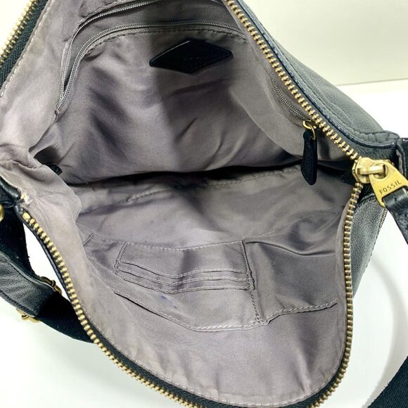 FOSSIL Black Pebble Leather Bag CROSSBODY MESSENGER SADDLE Two ZIP Front - Picture 12 of 16